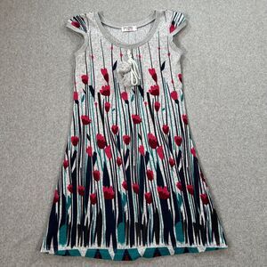Funky People Tulip Print Sweater Mini Dress Womens Small Gray Cap Sleeve Tassel